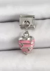 316L Çelik Gümüş Renk Pembe Kalp Model Nomination Charm