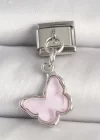 316L Çelik Gümüş Renk Pembe Kelebek Model Nomination Charm