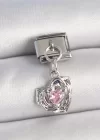 316L Çelik Gümüş Renk Pembe Zirkon Taşlı Kalpli Gül Model Nomination Charm