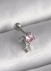 316L Çelik Gümüş Renk Pembe Zirkon Taşlı Sallantı Yıldız Detay Tragus Piercing