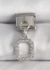 316L Çelik Gümüş Renk Sallantı Zirkon Taşlı Kare Model Nomination Charm