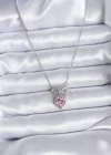316L Çelik Gümüş Renk Zincir Pembe Kristal Kalp Zirkon Taşlı Kurdele Model Kadın Kolye