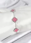 316L Çelik Gümüş Zincir Pembe Renk Yonca Bileklik