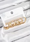 316L Çelik Halka Model Gold Renk 3lü Set Kadın Küpe