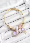 316L Çelik Mor Zirkon Taşlı Anahtar Ve Kalp Model Gold Renk Charm Bileklik