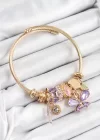 316L Çelik Mor Zirkon Taşlı Kelebek Model Gold Renk Charm Bileklik
