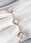 316L Çelik Pembe Sedef Yonca Model Gold Renk Kadın Bileklik