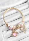 316L Çelik Pembe Zirkon Taşlı Kilit Anahtar Ve Kalp Model Gold Renk Charm BileklikCharm Bileklik