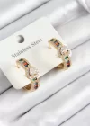 316L Çelik Renkli Zirkon Taşlı Kalpli Baget Halka Model Gold Renk Kadın Küpe