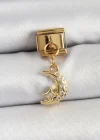 316L Çelik Sallantılı Zirkon Taşlı Ay Model Gold Renk Nomination Charm