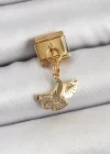 316L Çelik Sallantılı Zirkon Taşlı Balık Kuyruğu Model Gold Renk Nomination Charm