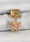 316L Çelik Sallantılı Zirkon Taşlı Çiçek Figürlü Kelebek Model Gold Renk Nomination Charm