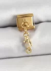 316L Çelik Sallantılı Zirkon Taşlı Çiçek Model Gold Renk Nomination Charm