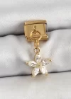 316L Çelik Sallantılı Zirkon Taşlı Çiçek Model Gold Renk Nomination Charm