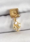 316L Çelik Sallantılı Zirkon Taşlı Deniz Kabuğu Ve Yıldız Model Gold Renk Nomination Charm