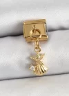 316L Çelik Sallantılı Zirkon Taşlı Deniz Yıldızı Ve İstiridye Model Gold Renk Nomination Charm