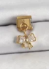 316L Çelik Sallantılı Zirkon Taşlı Fiyonk Model Gold Renk Nomination Charm