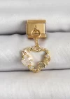 316L Çelik Sallantılı Zirkon Taşlı Kalp Model Gold Renk Nomination Charm