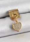 316L Çelik Sallantılı Zirkon Taşlı Kalp Model Gold Renk Nomination Charm