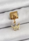 316L Çelik Sallantılı Zirkon Taşlı Kraliçe Tacı Model Gold Renk Nomination Charm