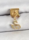 316L Çelik Sallantılı Zirkon Taşlı KuğuModel Gold Renk Nomination Charm