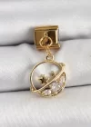 316L Çelik Sallantılı Zirkon Taşlı Satürn Model Gold Renk Nomination Charm