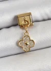 316L Çelik Sallantılı Zirkon Taşlı Yonca Model Gold Renk Nomination Charm