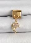 316L Çelik Sallantılı Zirkon Taşlı Yunus Balığı Model Gold Renk Nomination Charm