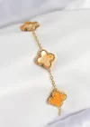316L Çelik Sedefli Turuncu Gold Renk Yonca Kadın Bileklik