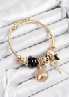 316L Çelik Siyah Zirkon Taşlı Baykuş Arı Ve Anahtar Model Gold Renk Charm Bileklik