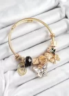 316L Çelik Siyah Zirkon Taşlı Kelebek Fiyonk Ve Kilit Model Gold Renk Charm Bileklik