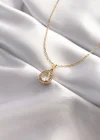 316L Çelik Taşlı Gold Renk Damla Tasarımlı Kolye