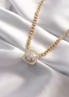 316L Çelik Taşlı Gold Renk Oxox Tasarımlı Kolye