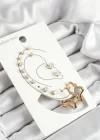 316L Çelik Yıldız Figürlü Ve Zirkon Taşlı Gold Renk 7li Çift Kadın Küpe Set