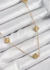 316L Çelik Yonca Model Gold Renk Kadın Kolye