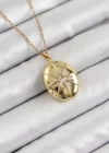 316L Çelik Zincir Açılabilir Madalyon Model Zirkon Taşlı Gold Renk Kadın Kolye