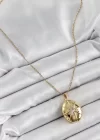 316L Çelik Zincir Açılabilir Madalyon Model Zirkon Taşlı Gold Renk Kadın Kolye