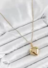 316L Çelik Zincir Açılabilir Yıldız Figürlü Kalp Model Zirkon Taşlı Gold Renk Kadın Kolye