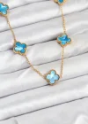 316L Çelik Zincir Gold Buz Mavisi Renk Yonca Kolye