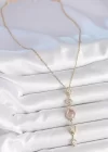 316L Çelik Zincir Gold Renk Pembe Zirkon Taşlı Y Kolye