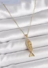 316L Çelik Zincir Gold Renk Zirkon Taşlı Balık Figürlü Kolye