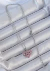 316L Çelik Zincir Gümüş Renk Pembe Parçalı Zirkon Taşlı Kalp Kolye