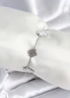 316L Çelik Zincir Gümüş Renk Zirkon Taşlı Yonca Beyaz Kadın Bileklik