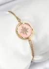 316L Çelik Zincir Pembe Mineli Sanatsal Portre Kuzey Yıldızı Model Gold Renk Kadın Bileklik