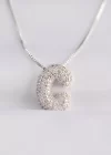 316L Çelik Zincirli Zirkon Taşlı C Harfli Silver Renk Bubble Kolye