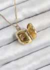 316L Çelik Zirkon Taşlı Açılabilr Kapaklı Göz Model Gold Renk Kadın Kolye