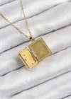 316L Çelik Zirkon Taşlı Açılabilr Kapaklı Kitap Model Gold Renk Kadın Kolye
