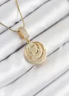 316L Çelik Zirkon Taşlı Çember Model Gold Renk Kadın Kolye