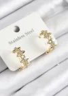 316L Çelik Zirkon Taşlı Çit Halka Model Gold Renk Kadın Küpe