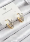 316L Çelik Zirkon Taşlı Düğüm Halka Model Gold Ve Gümüş Renk Kadın Küpe